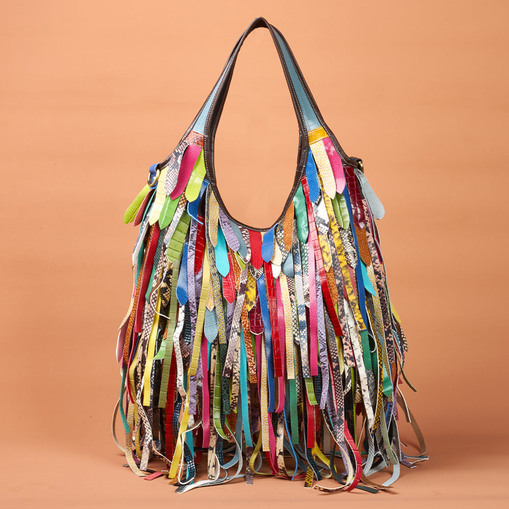 Genuine Leather  Handbag Colorful Fringe Unique Design Shoulder Bag  YF-588C