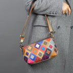 Top-Grain Cowhide Leather Contrast-Color Small Crossbody Shoulder Bag YF-1346