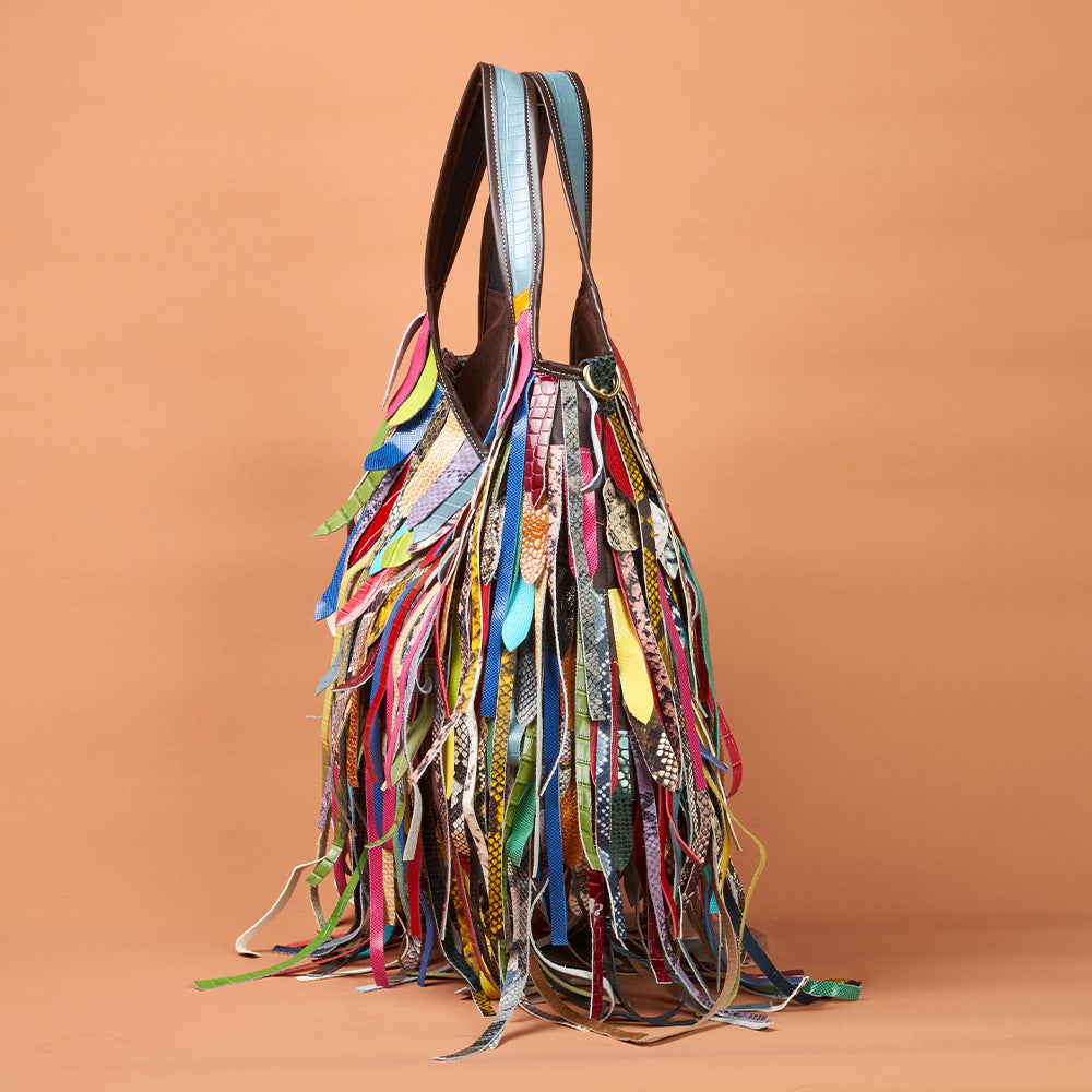 Genuine Leather  Handbag Colorful Fringe Unique Design Shoulder Bag  YF-588C