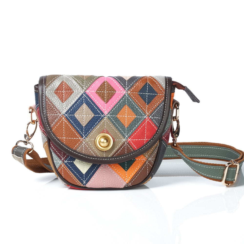 Retro Leather Mini Bag with Color-Blocking Design Cowhide Ethnic-Style Bag YF-1121