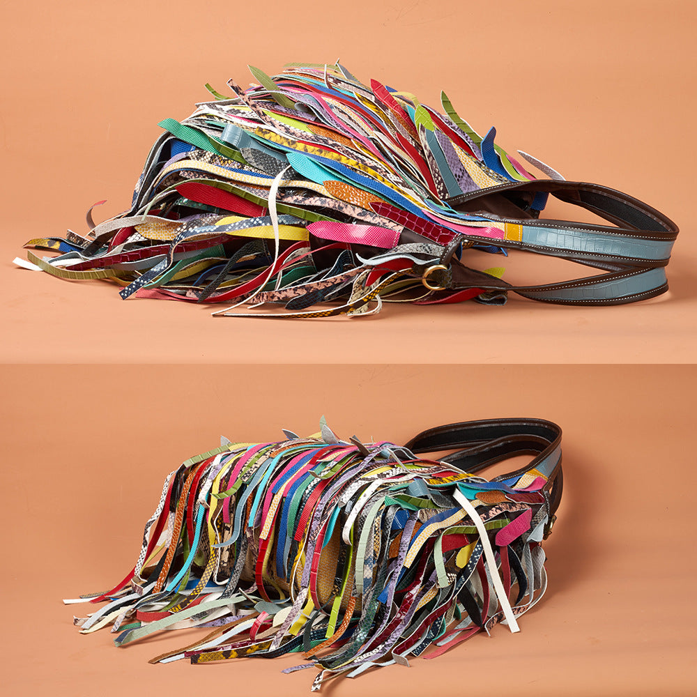 Genuine Leather  Handbag Colorful Fringe Unique Design Shoulder Bag  YF-588C