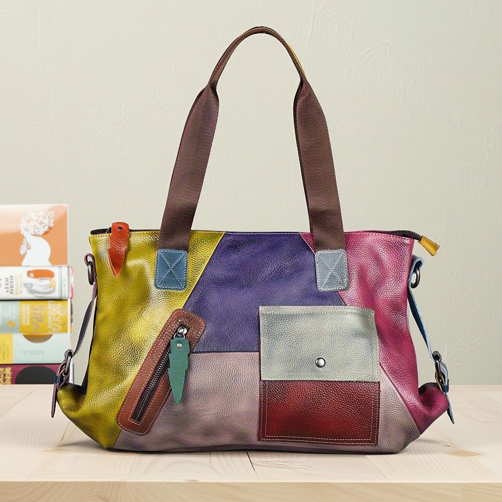 Full-Grain Leather Vintage-Wash Shoulder Bag with Large Capacity YF-8995