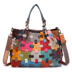 Ethnic-inspired Colorful Braided Leather Tote Bag with Shoulder Strap for Beach Use YF-1286
