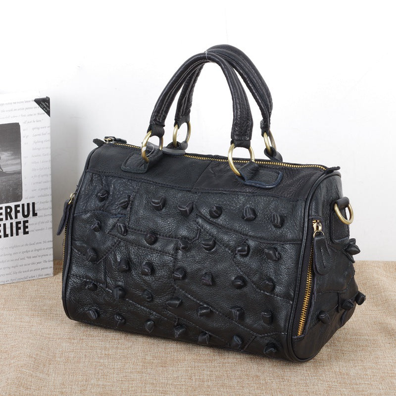 Genuine Leather Cowhide Color-Blocked Crossbody Bag Beaded Clutch  YF-482