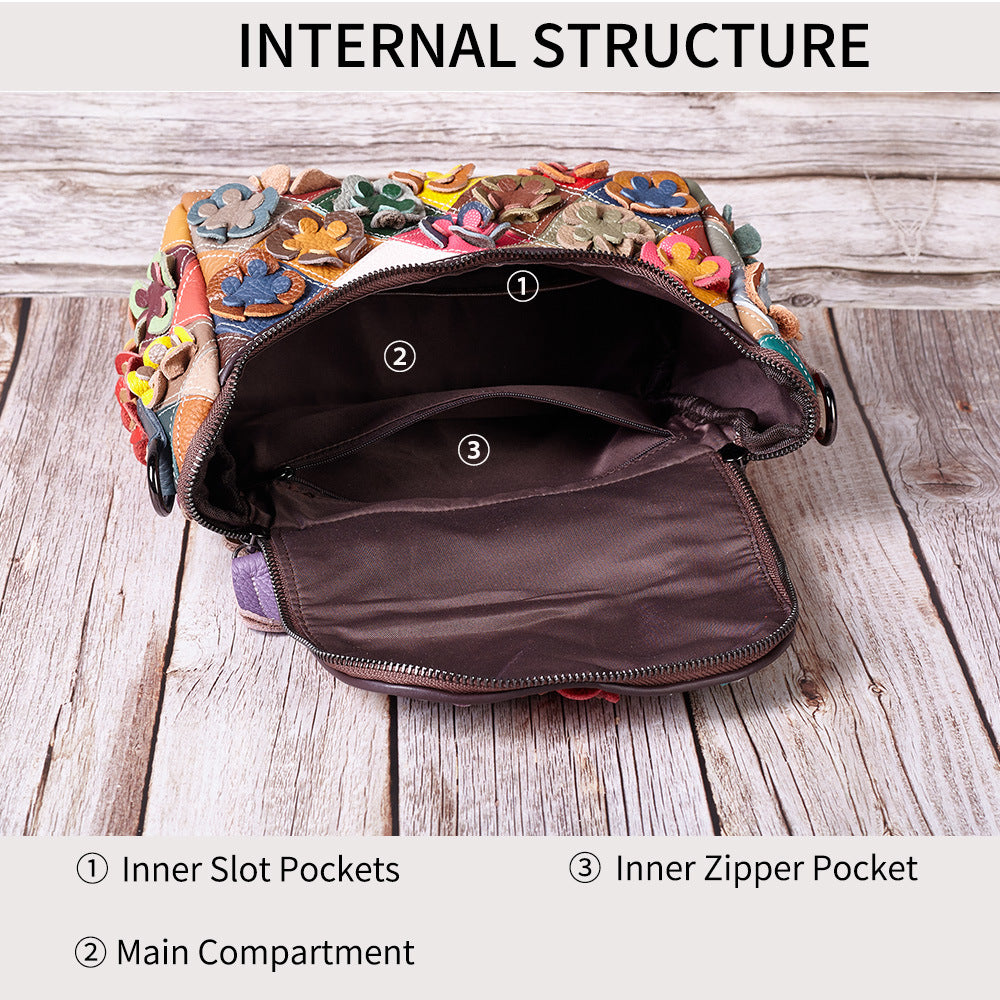 Handcrafted Top-Grain Cowhide Leather Handbag with Contrasting Color Patchwork YF-1395