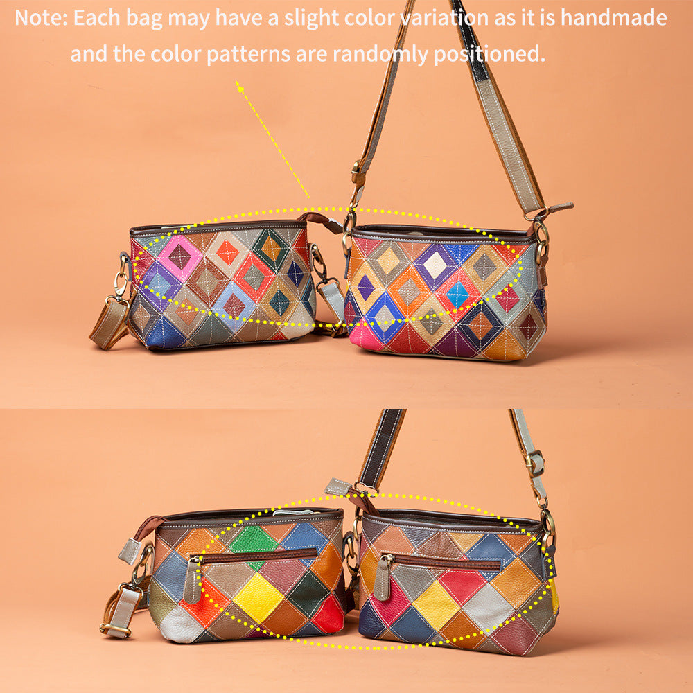 Top-Grain Cowhide Leather Contrast-Color Small Crossbody Shoulder Bag YF-1346