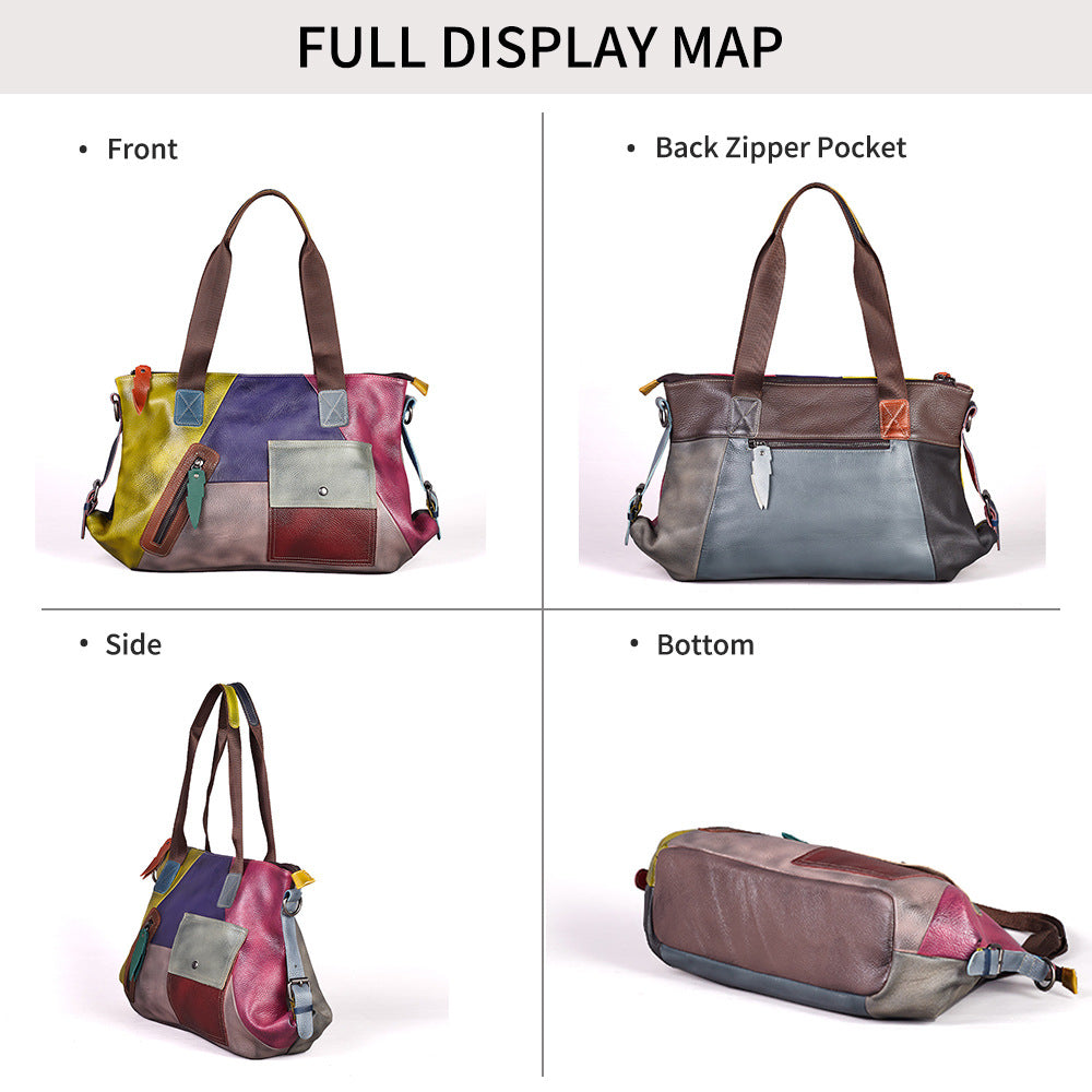 Full-Grain Leather Vintage-Wash Shoulder Bag with Large Capacity YF-8995