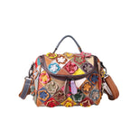 Handcrafted Top-Grain Cowhide Leather Handbag with Contrasting Color Patchwork YF-1395