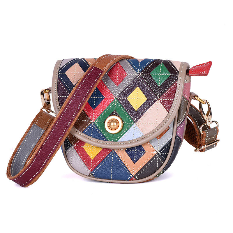 Retro Leather Mini Bag with Color-Blocking Design Cowhide Ethnic-Style Bag YF-1121
