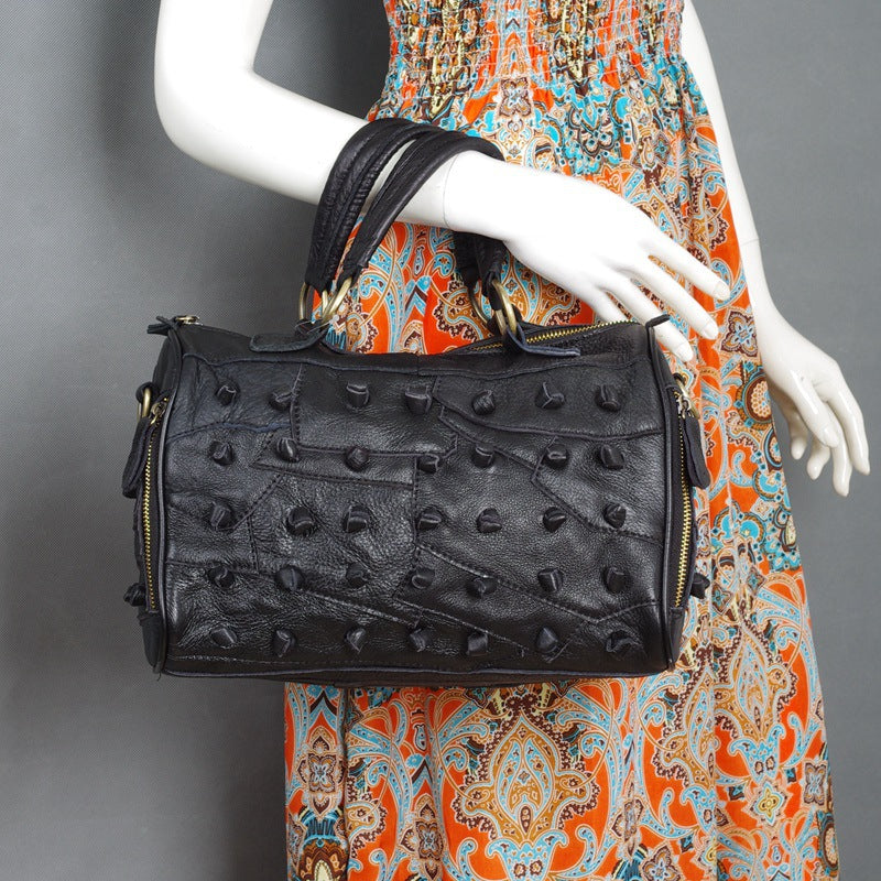 Genuine Leather Cowhide Color-Blocked Crossbody Bag Beaded Clutch  YF-482