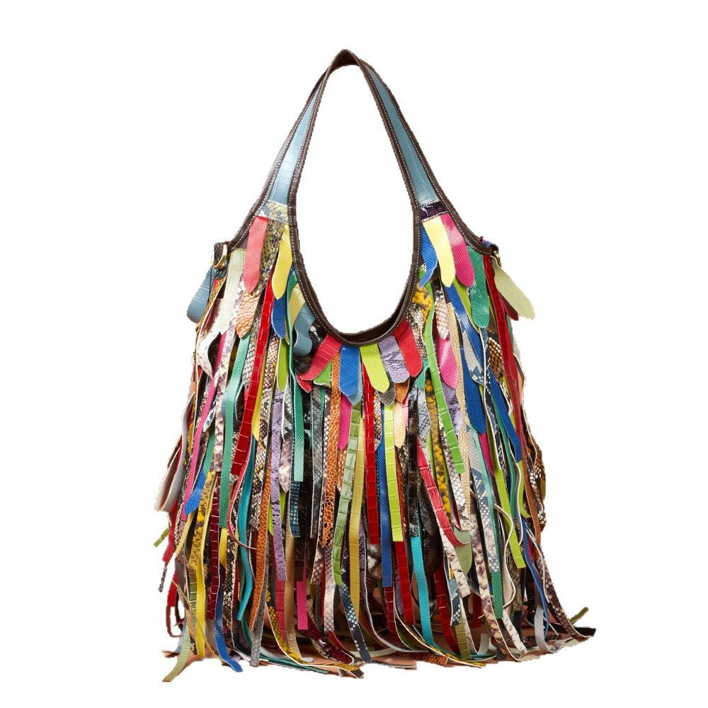 Genuine Leather  Handbag Colorful Fringe Unique Design Shoulder Bag  YF-588C
