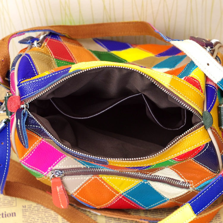 Genuine Leather Fashion Patchwork Handbag Color-Blocked Shoulder Bag YF-435