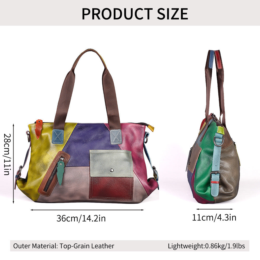 Full-Grain Leather Vintage-Wash Shoulder Bag with Large Capacity YF-8995