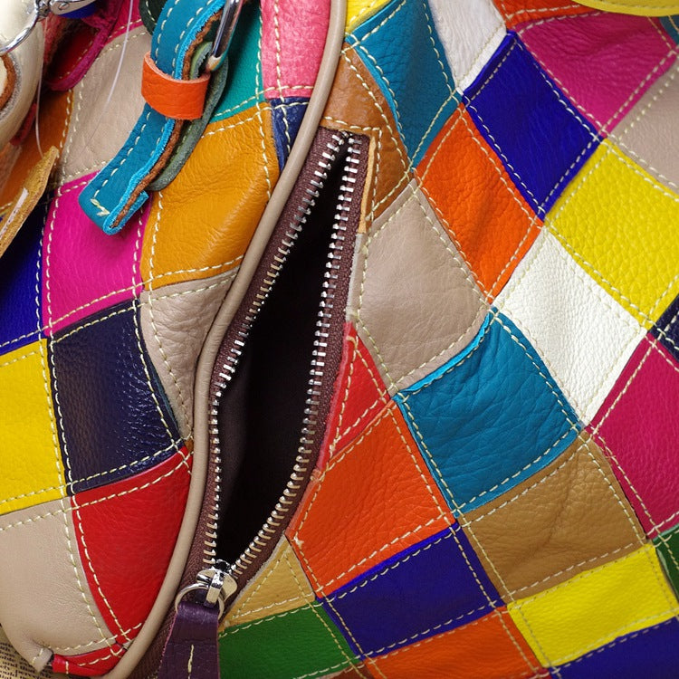 Genuine Leather Fashion Patchwork Handbag Color-Blocked Shoulder Bag YF-435