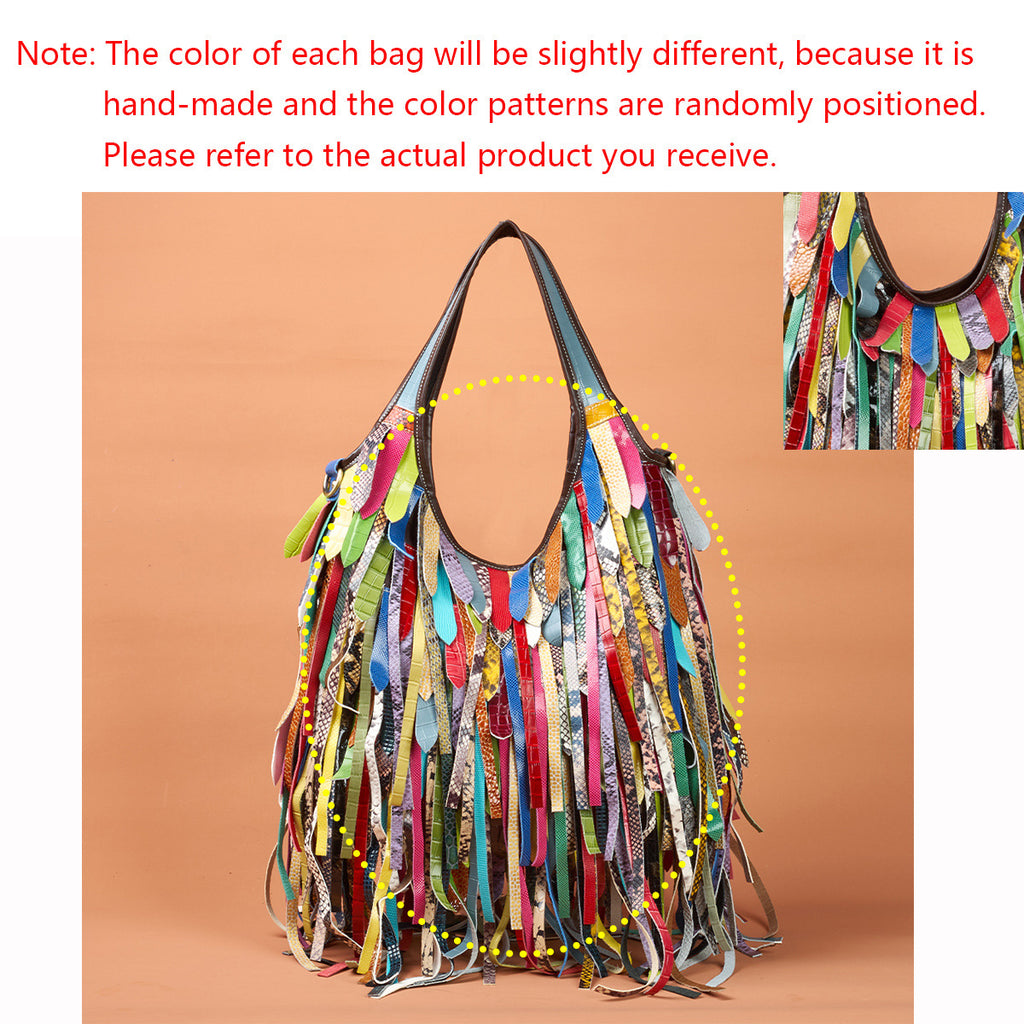 Genuine Leather  Handbag Colorful Fringe Unique Design Shoulder Bag  YF-588C