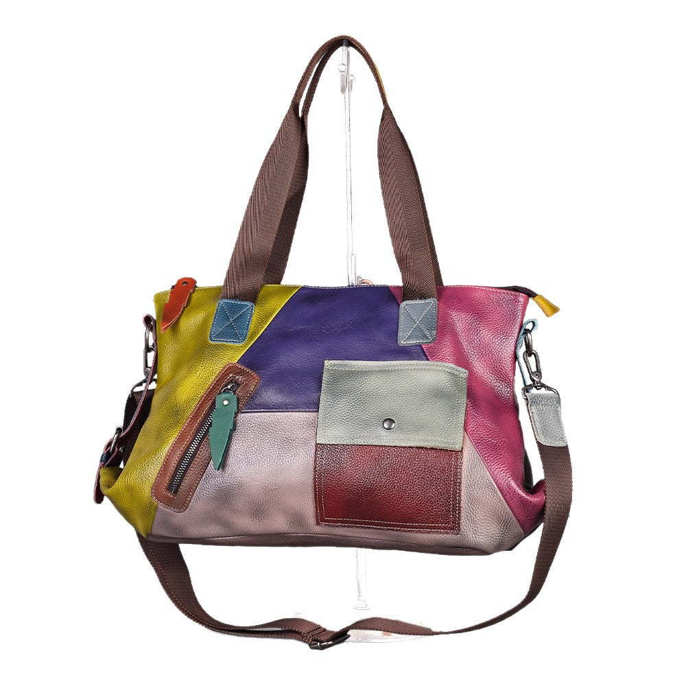 Full-Grain Leather Vintage-Wash Shoulder Bag with Large Capacity YF-8995