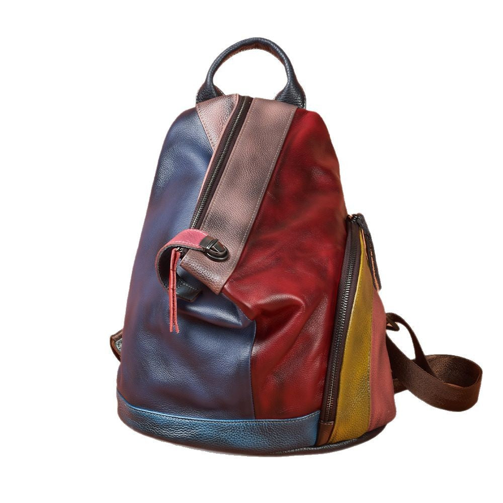 Genuine Leather Fashion Patchwork Handbag Color-Blocked Shoulder Bag YF-5182