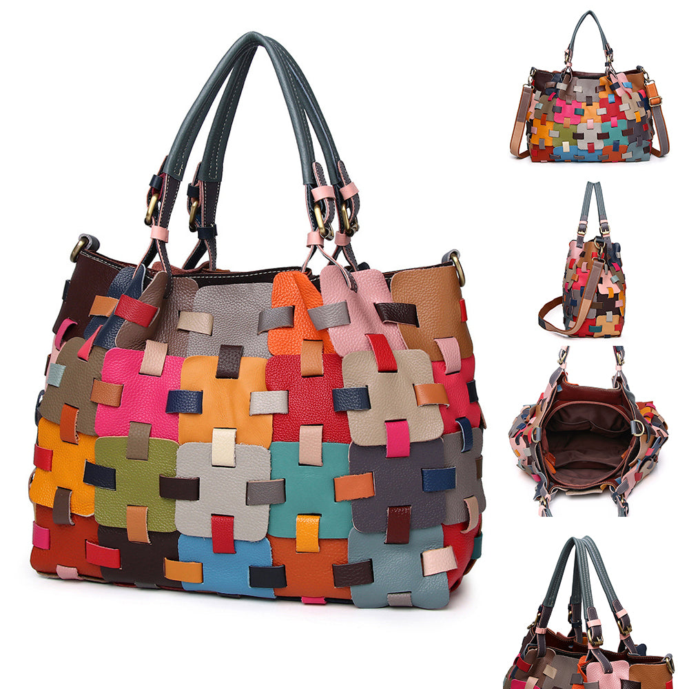 Ethnic-inspired Colorful Braided Leather Tote Bag with Shoulder Strap for Beach Use YF-1286