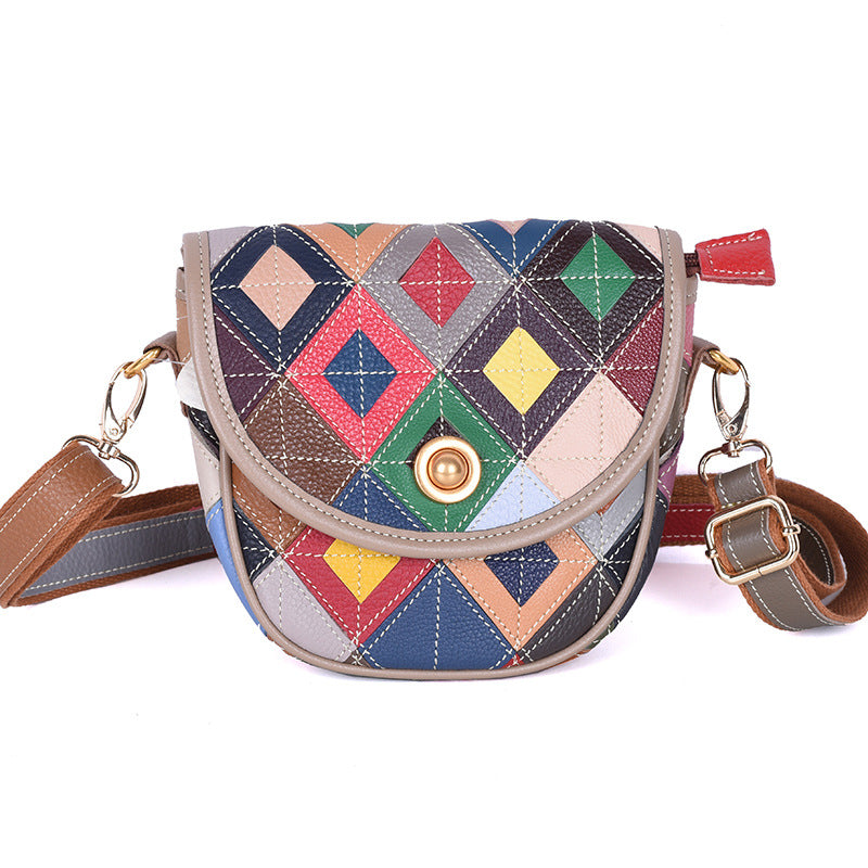 Retro Leather Mini Bag with Color-Blocking Design Cowhide Ethnic-Style Bag YF-1121
